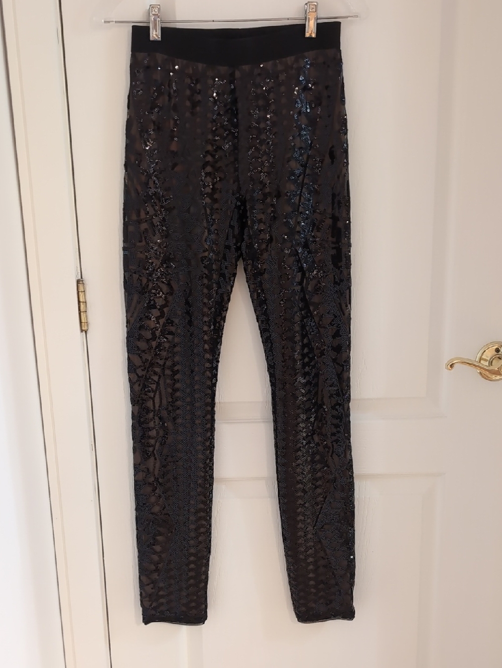 BCBGMaxAzria Black Sequin Skinny Pants